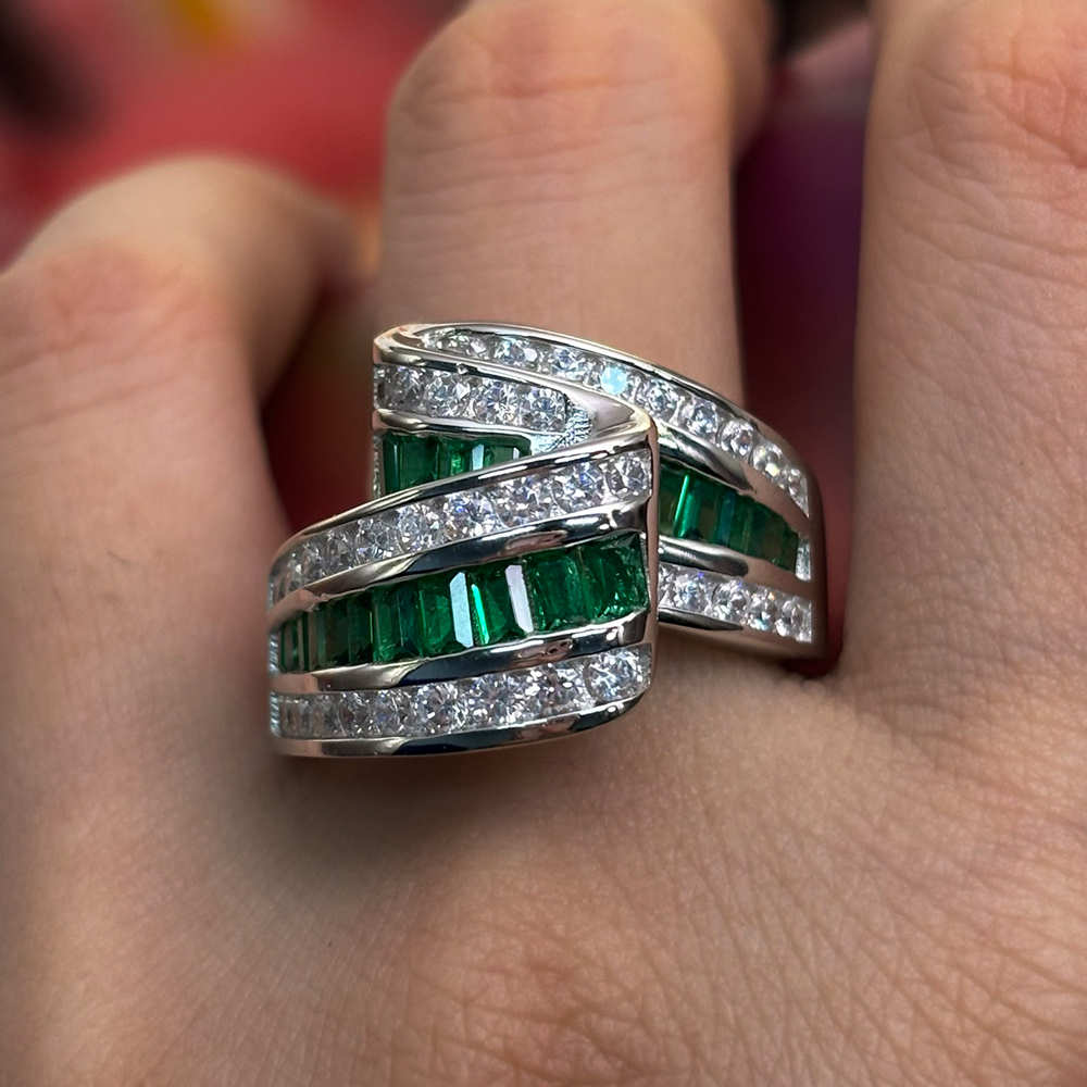 Channel Setting 3.25ct Emerald&White Sapphire Wedding Band