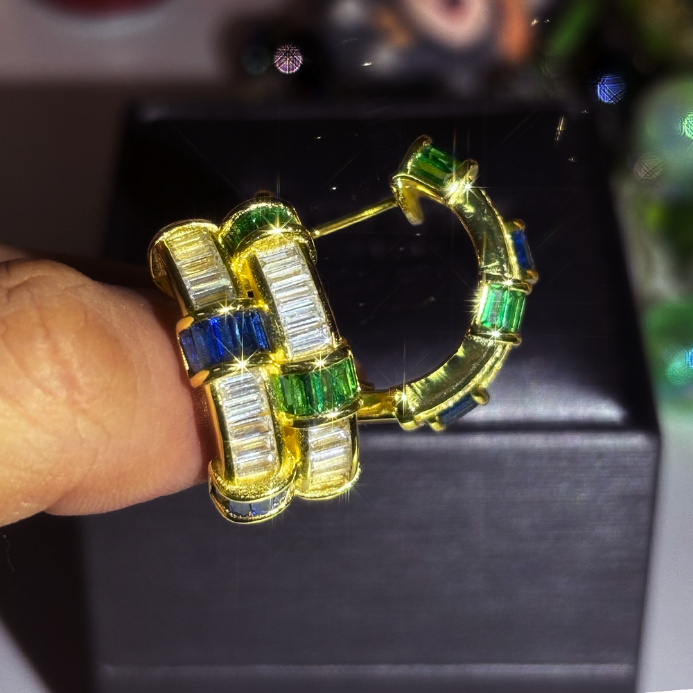 Emerald Cut Multi-color Gemstone Hoop Earrings