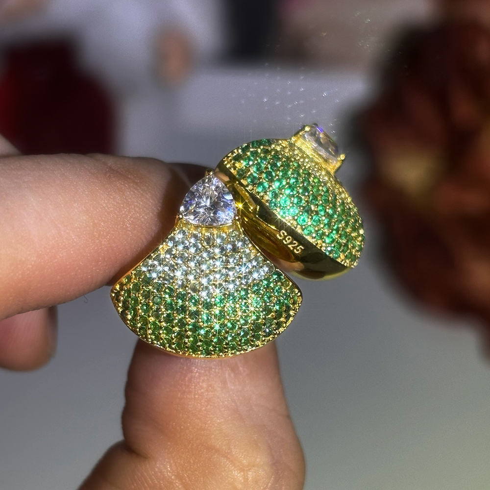 Fan Shape Gradient Emerald Sapphire Pave Stud Earrings