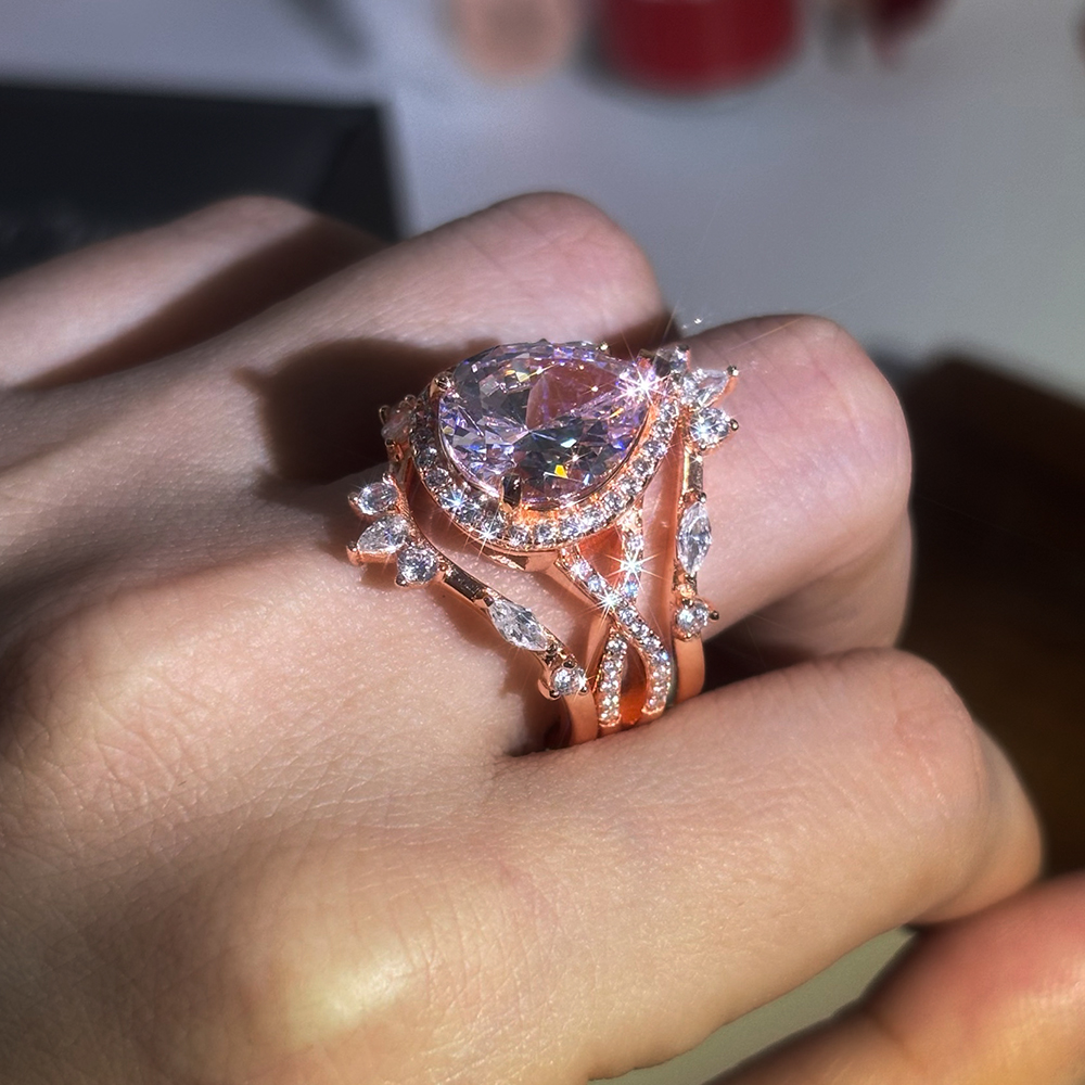 2.85ct Pear Cut Pink Sapphire Stackable Ring Set / 3pcs