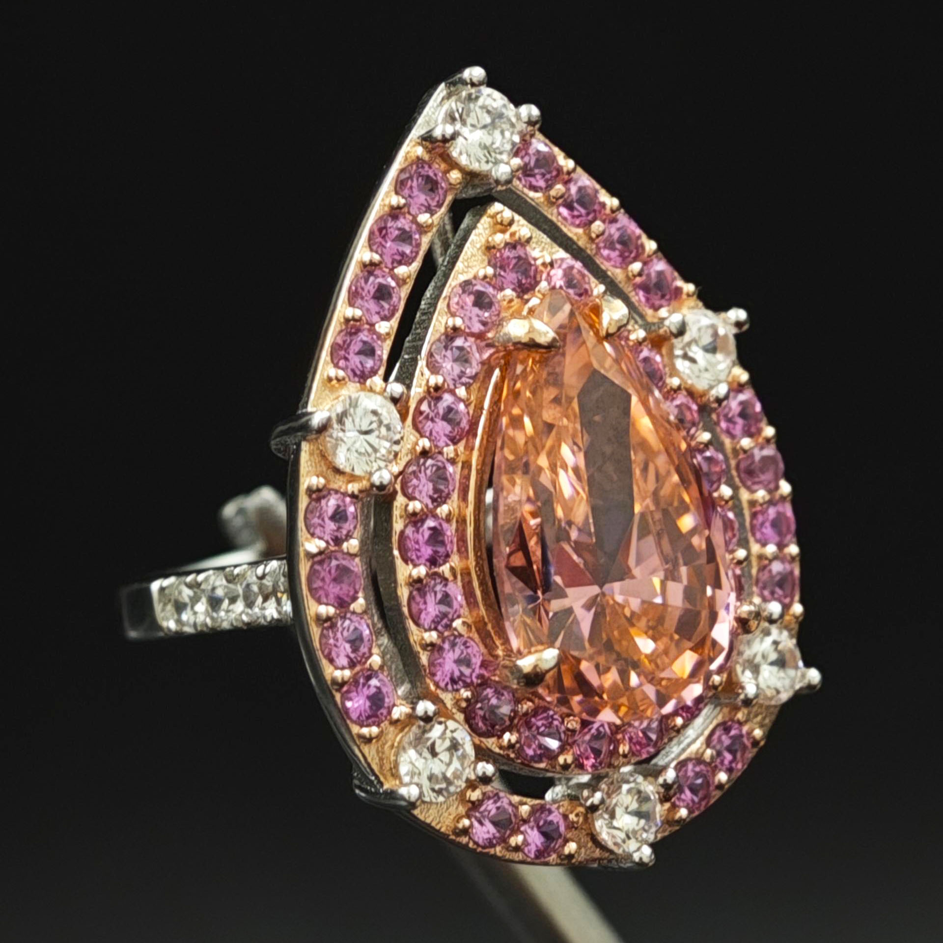 5ct Halo Pear Cut Pink Sapphire Engagement Ring