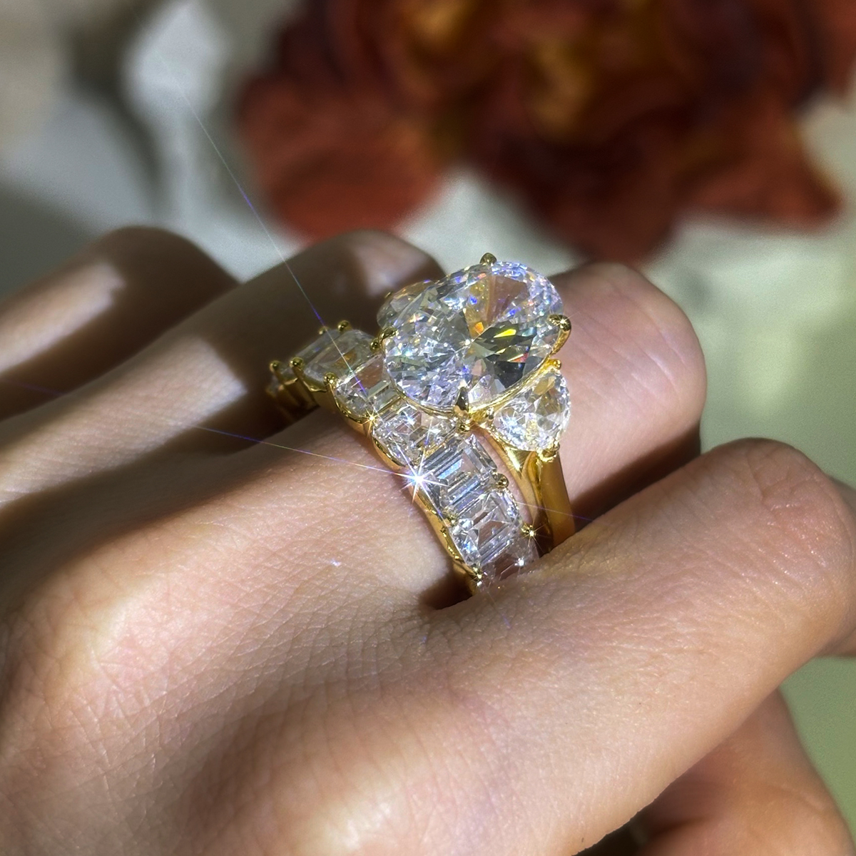 4ct Oval Cut White Sapphire Wedding Set / 2pcs