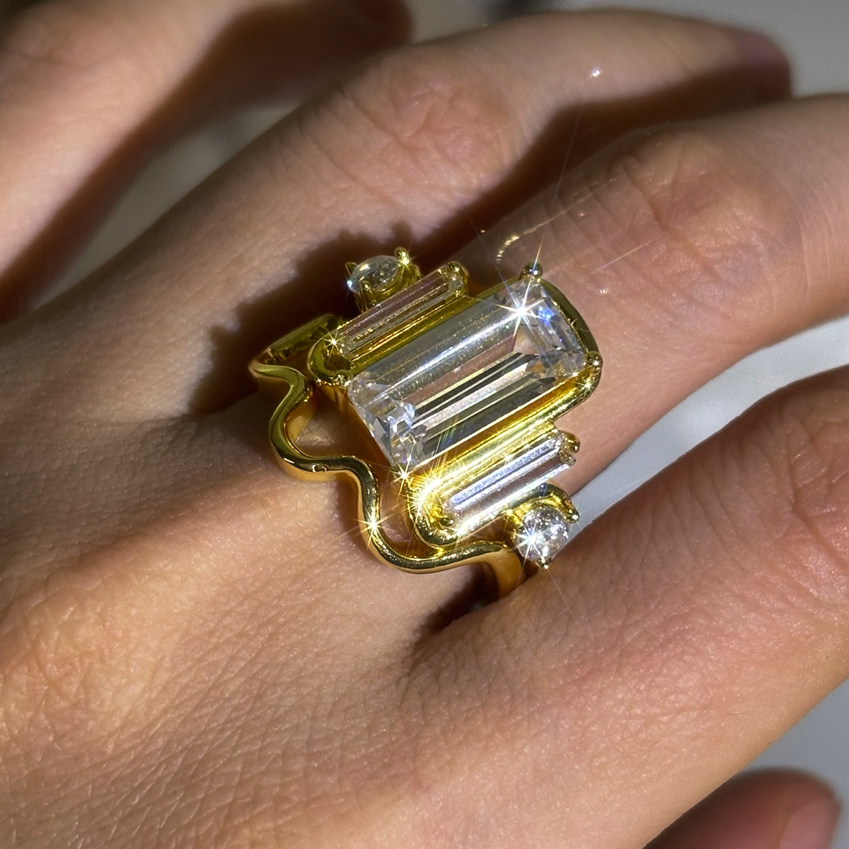 Ribbon Design 1.83ct Baguette Cut White Sapphire Wedding Set