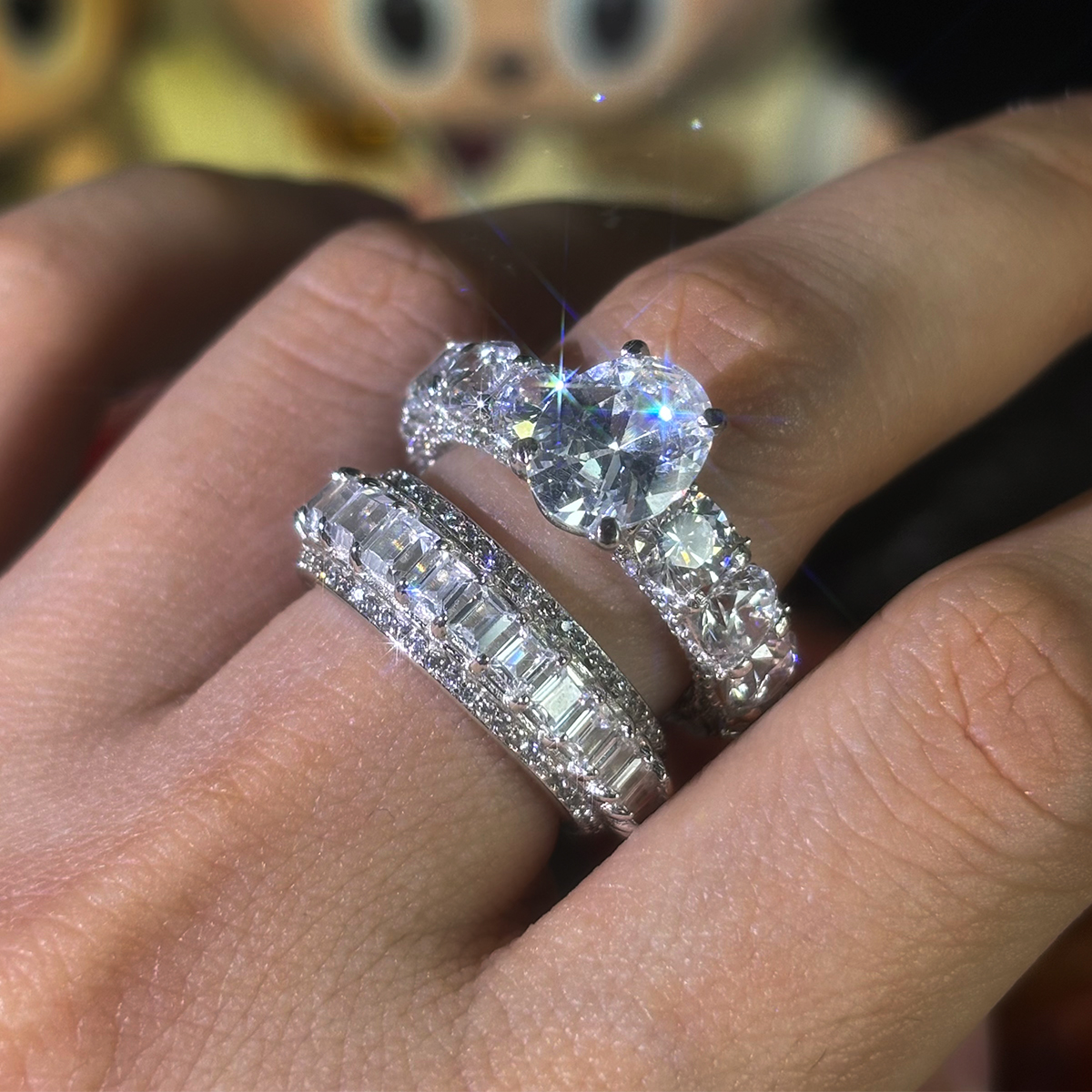 7ct Oval Cut White Sapphire Wedding Set