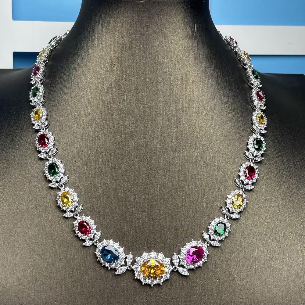 Floral Design Oval Cut Multi-Gemstone Necklace