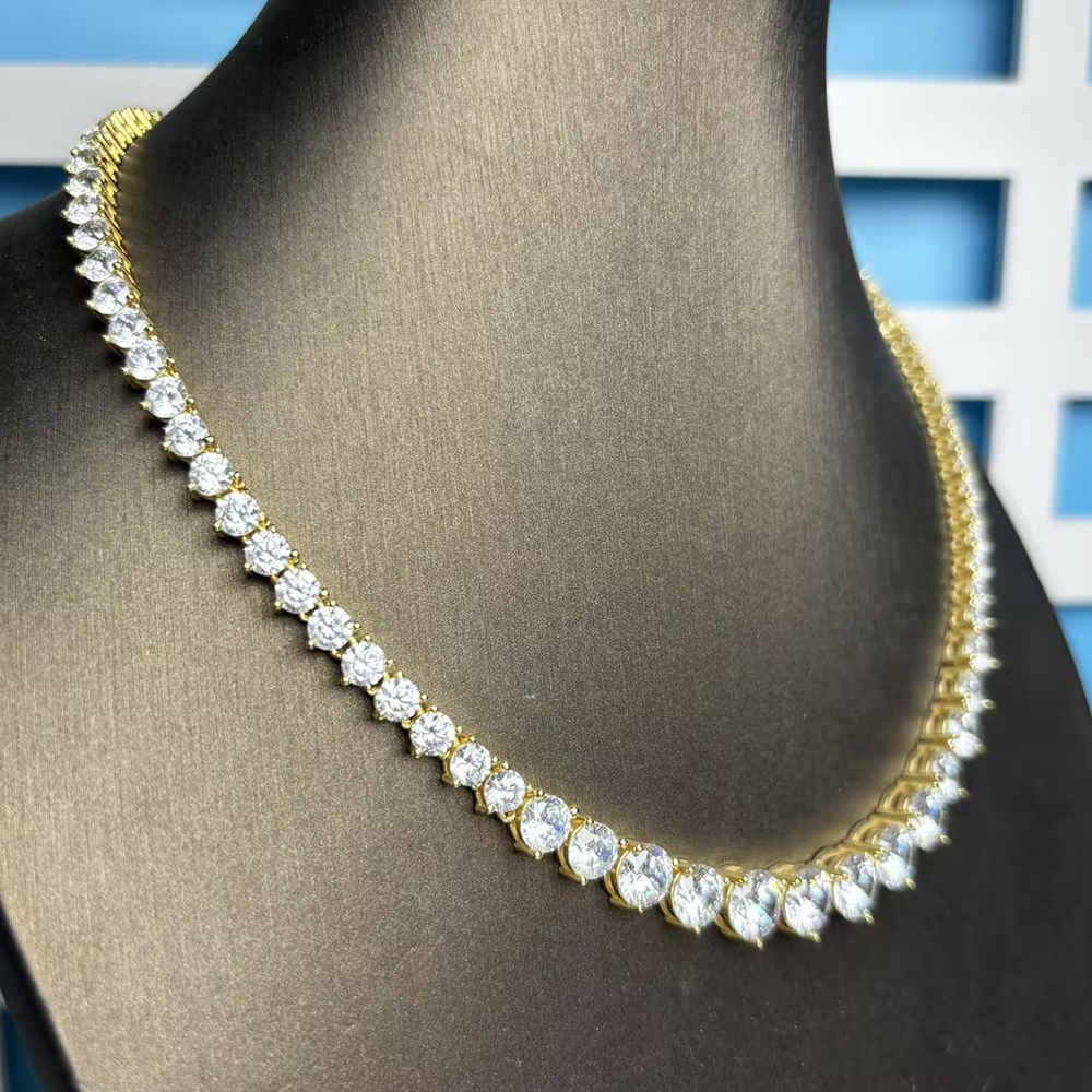 3-prong Round Cut White Sapphire Tennis Necklace