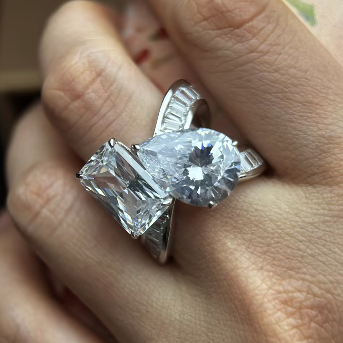 Radiant&Emerald&Pear Cut White Sapphire Band