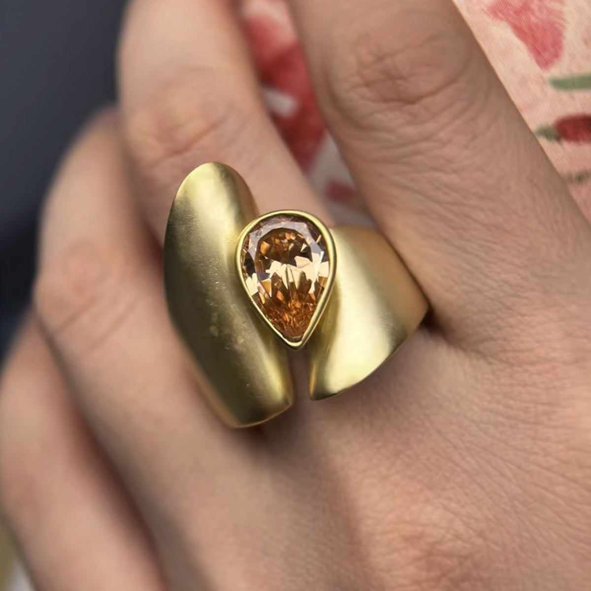 3ct Fancy Brown Pear Shaped Sapphire Contemporary Bypass Cocktail Ring