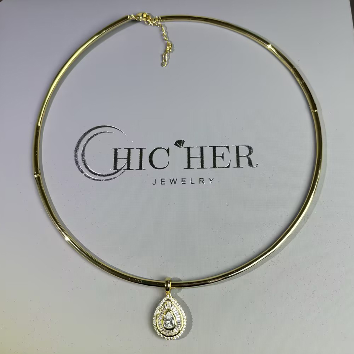 Double Halo Pear Cut White Sapphire Torque Necklace