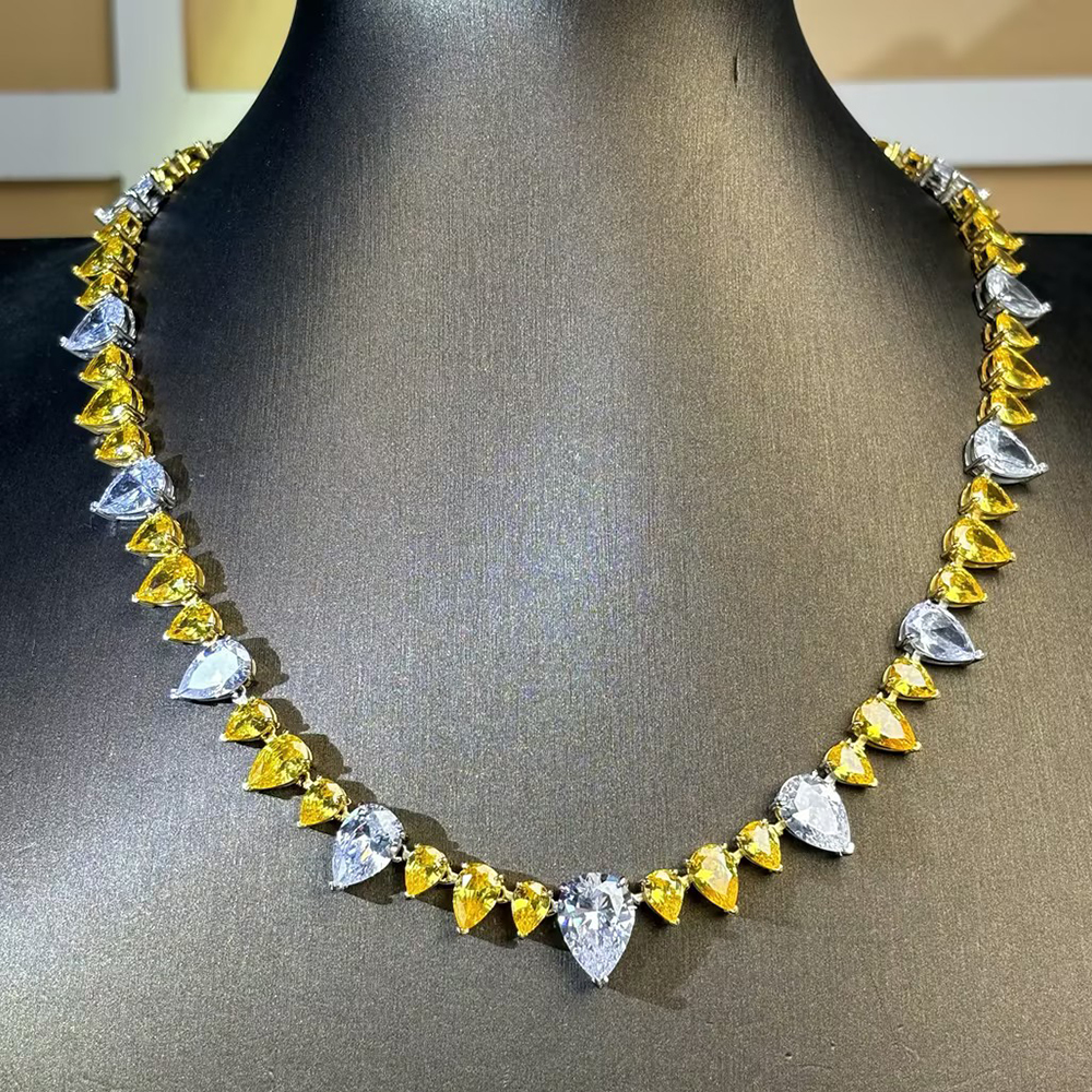 Pear Cut Yellow&White Sapphire Necklace