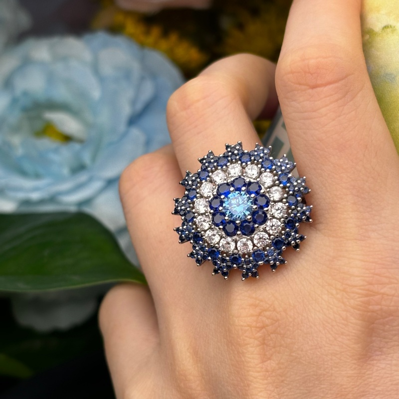 4.25ct Round Cut Blue Sapphire Cocktail Ring