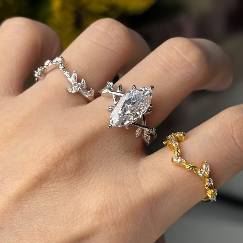 3ct Marquise Cut White Sapphire Vine Ring Set / 3-Piece