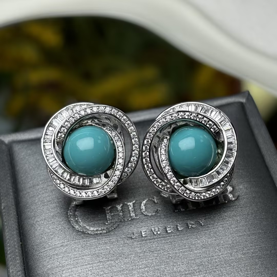 Round Cut Turquoise Occasion Stud Earrings
