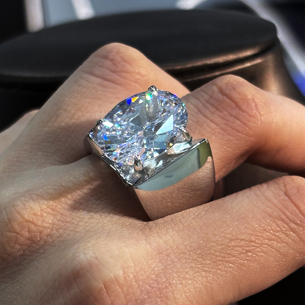 5ct Channel Setting Oval Cut White Sapphire Men's Ring