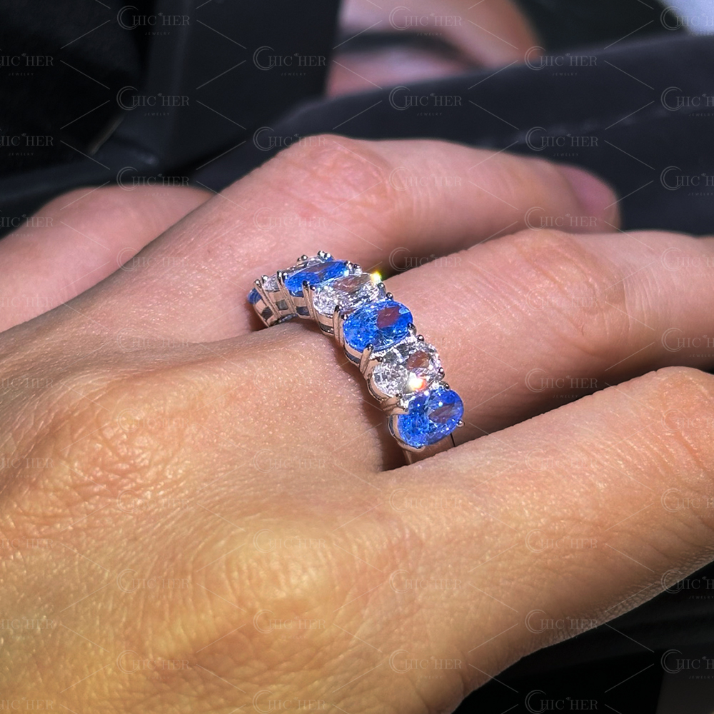 3.5ct Seven-Stone Oval Cut Aquamarine Eternity Ring