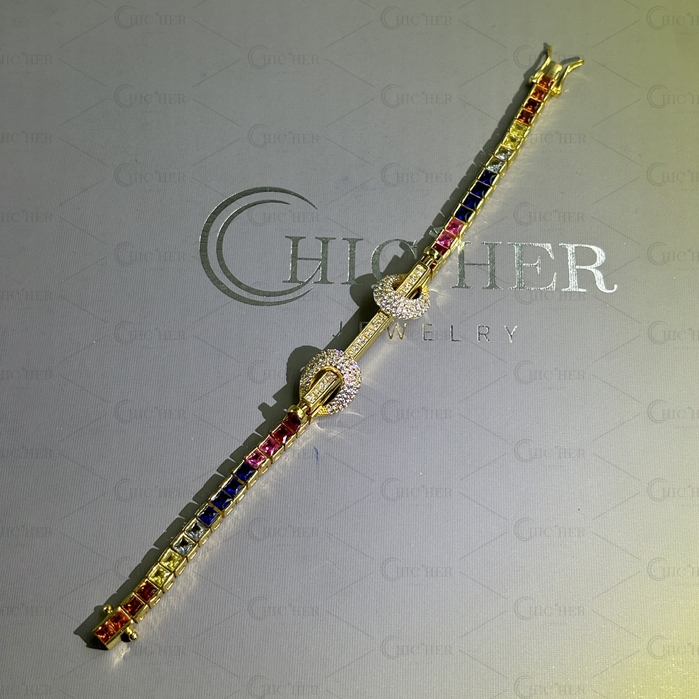 Princess Cut Rainbow Sapphire Tennis Bracelet