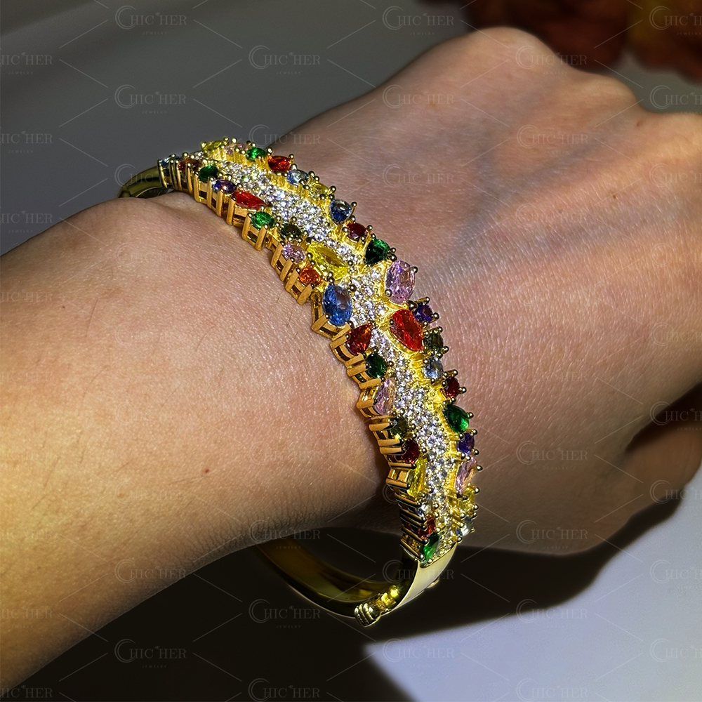 Fashion Pear&Round Cut Multi Sapphire Bangle Bracelet