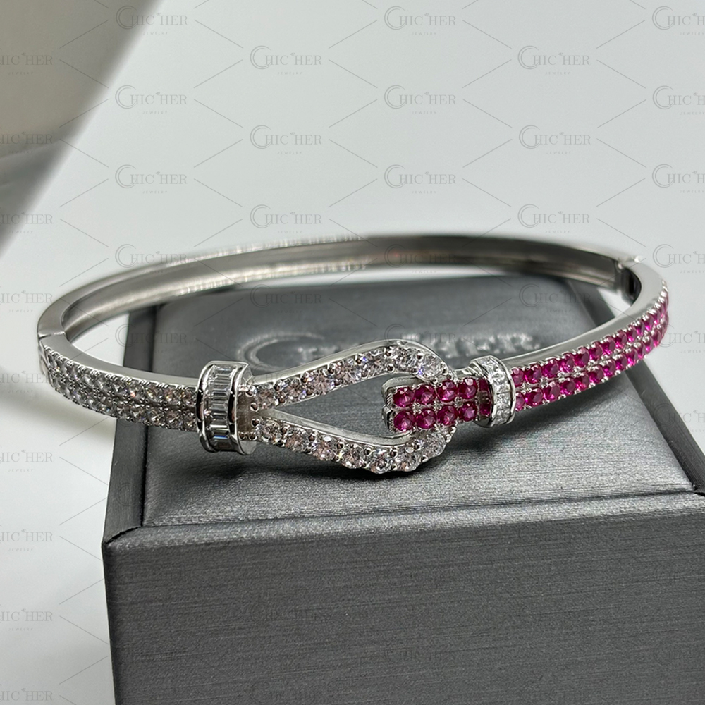 Two Tone Pink&White Sapphire Knot Bracelet