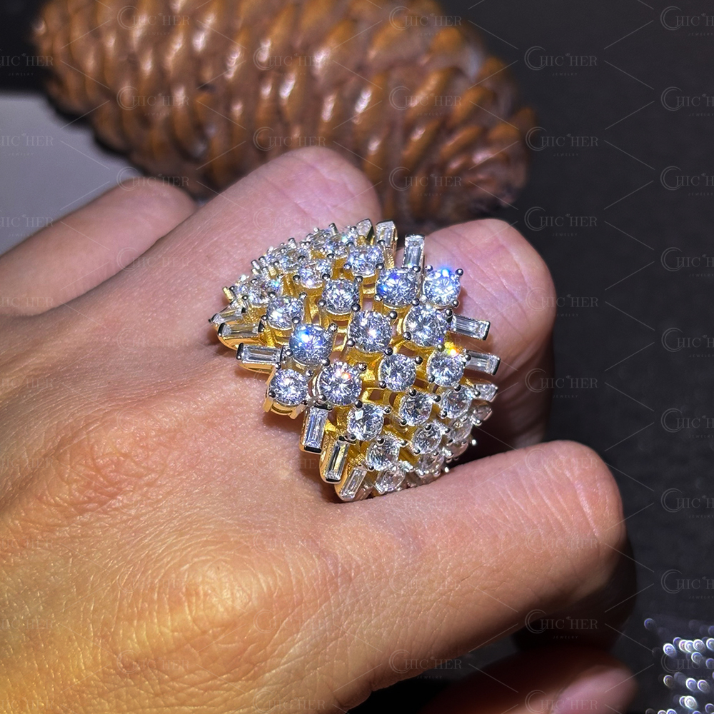 Three Row 4.95ct White Sapphire Cocktail Ring