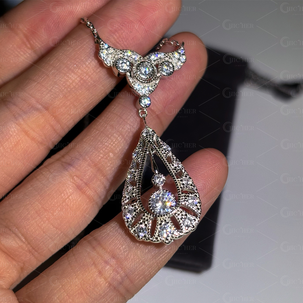 Art Deco Round Cut Diamond Pendant Necklace