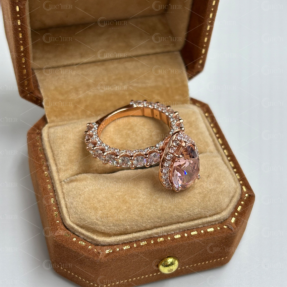6ct Halo Pear Cut Pink Sapphire Engagement Ring