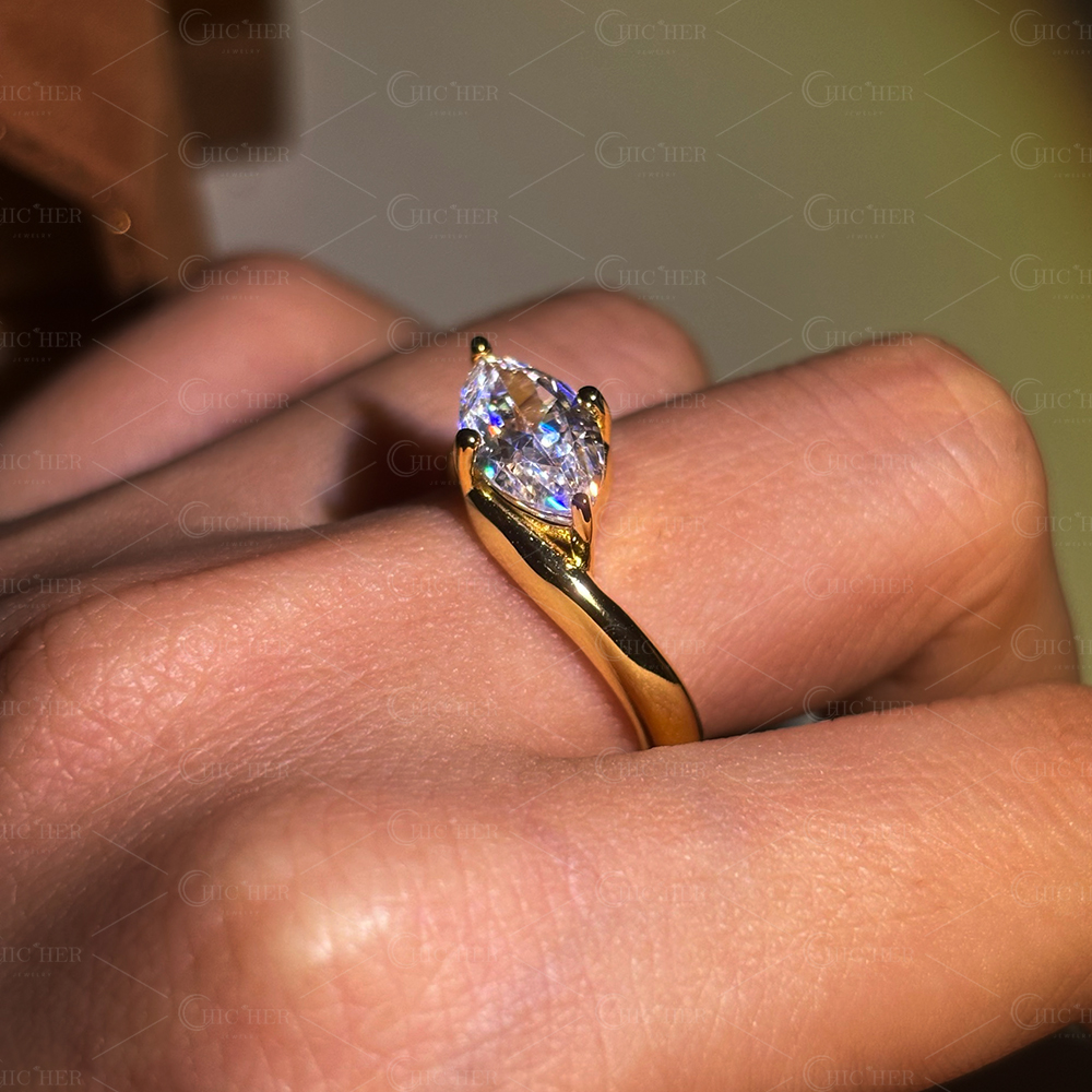 Bypass Design 2ct Marquise Cut White Sapphire Engagement Ring