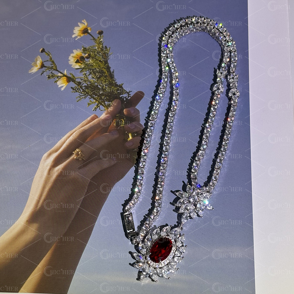 Oval Cut Ruby Sapphire Pendant Necklace
