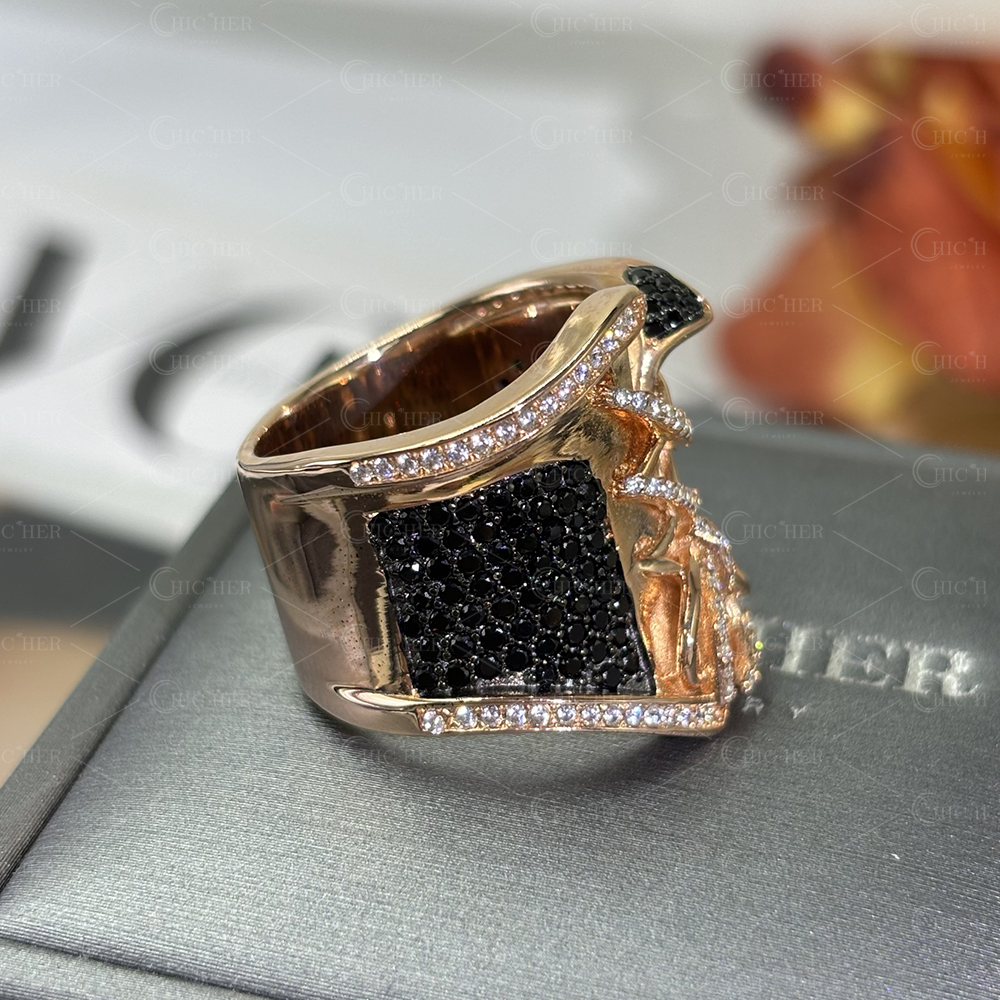 Bustier Design 2.95ct Black&White Sapphire Pave Cocktail Ring