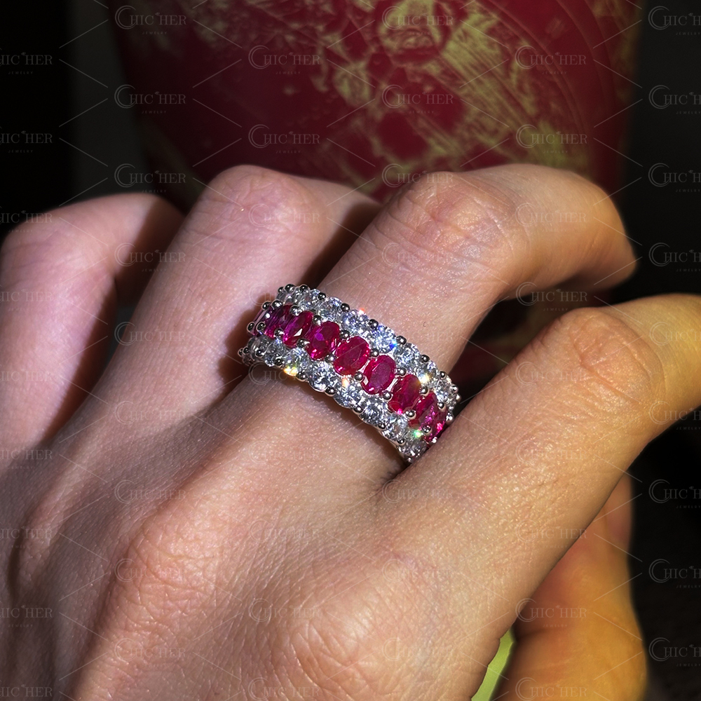 7.95ct Oval Cut Ruby Sapphire Eternity Ring