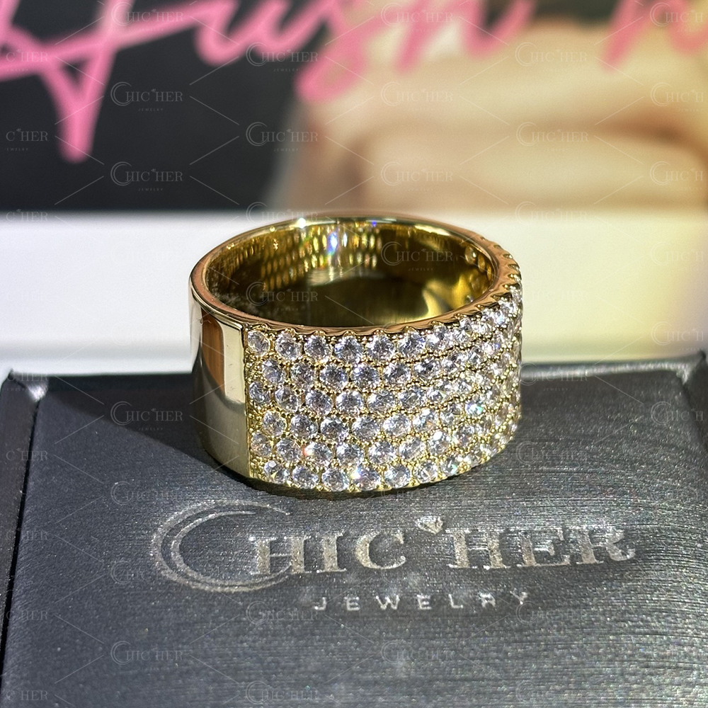 Pave Setting 3.8ct Round Cut White Sapphire Wedding Band For Men