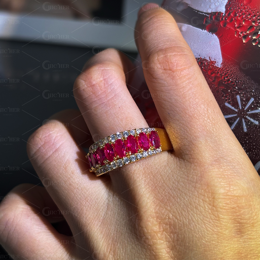 5ct Oval Cut Ruby Sapphire Half Eternity Ring