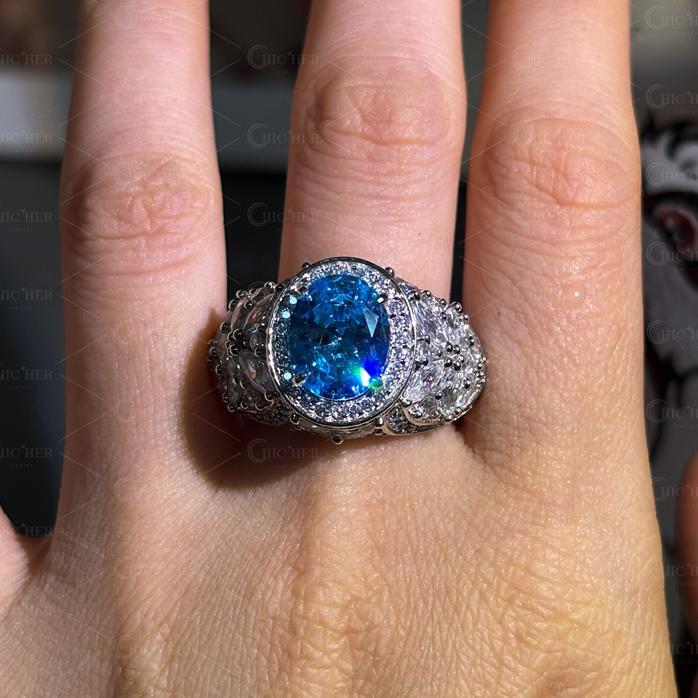 4ct Oval Cut Aquamarine Sapphire Engagement Ring