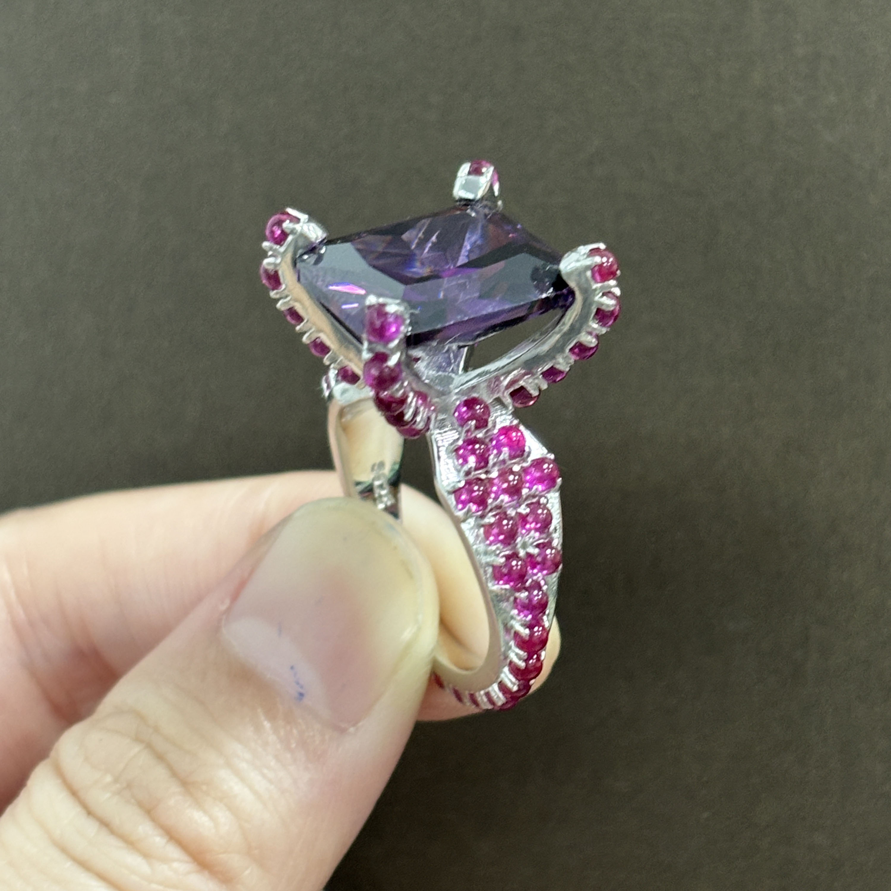 7ct Radiant Cut Amethyst Sapphire Ring