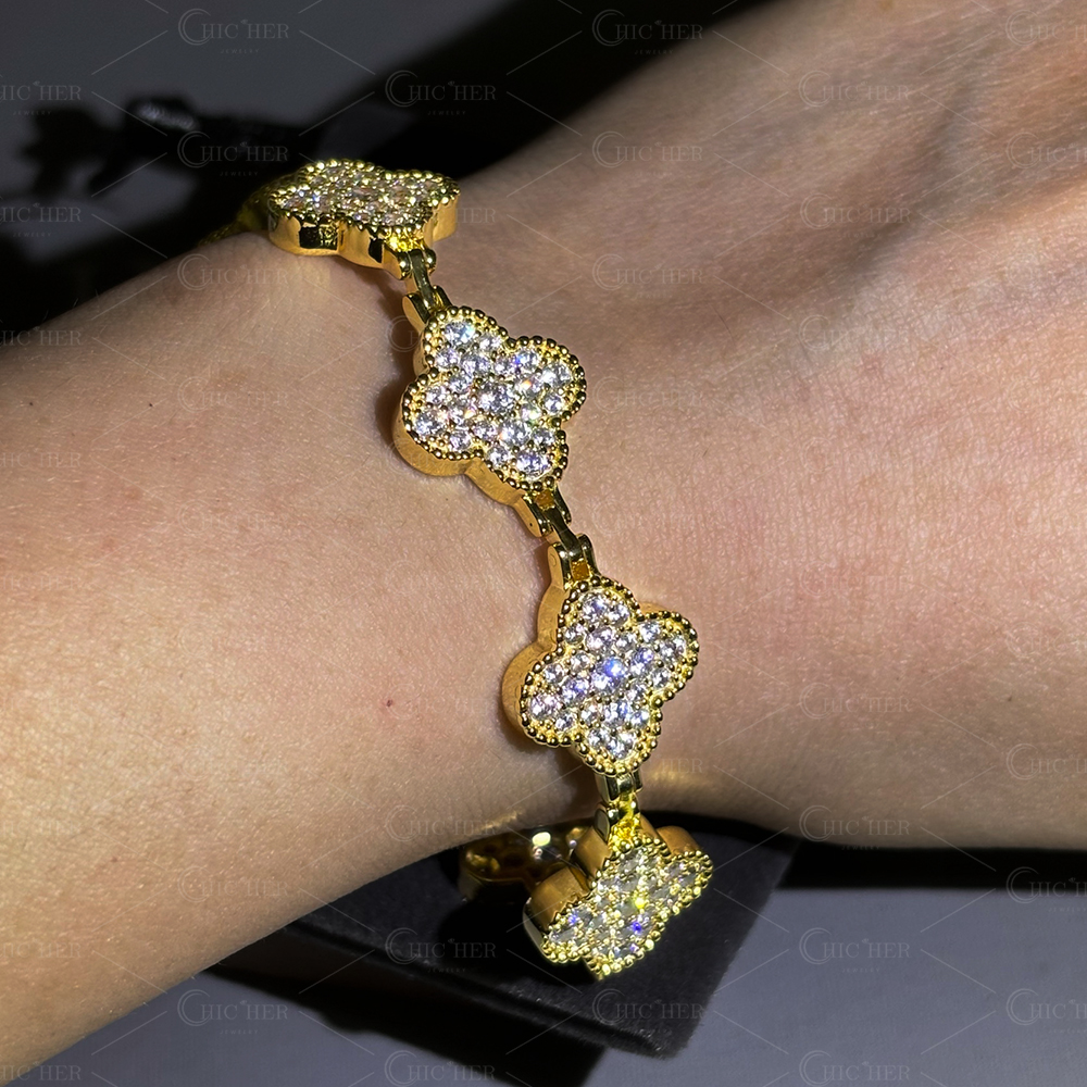 Four Leaf Clover White Sapphire Bracelet for Men