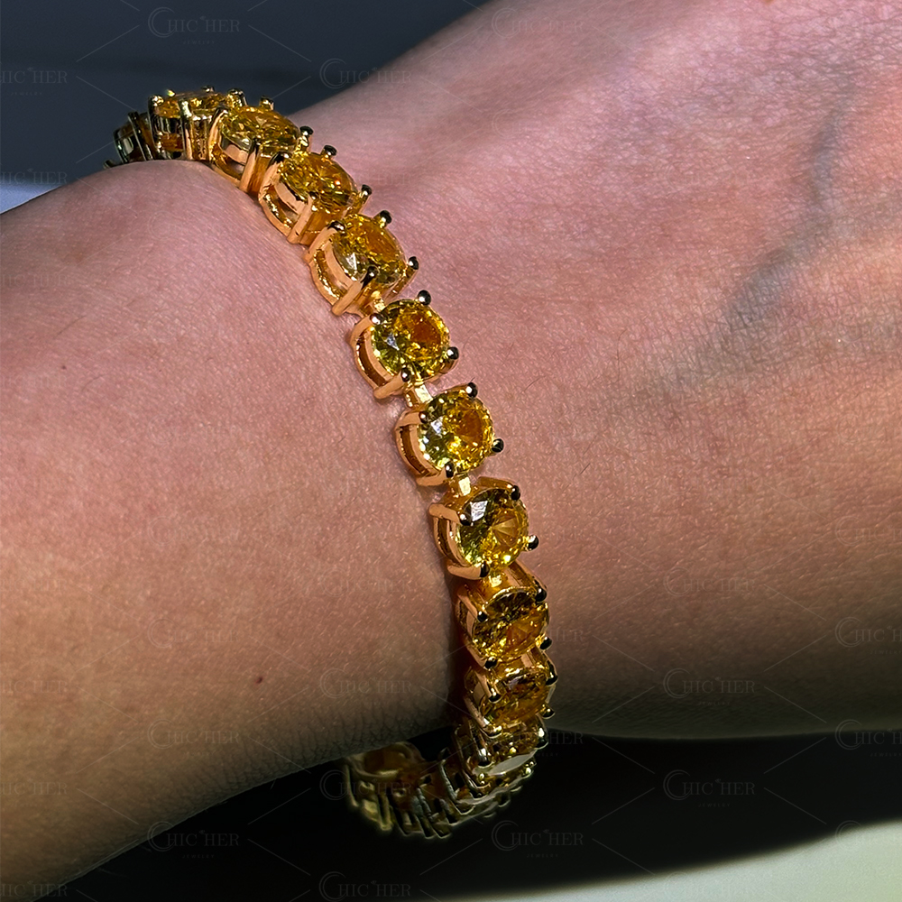 Round Cut Yellow Sapphire Tennis Bracelet