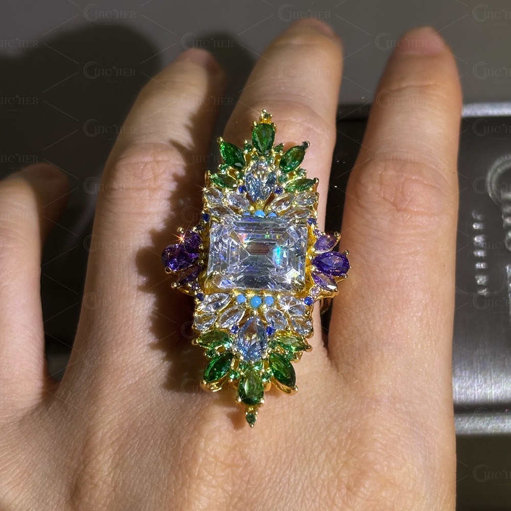 Magnificent 10ct Emerald Cut White Sapphire Cocktail Ring