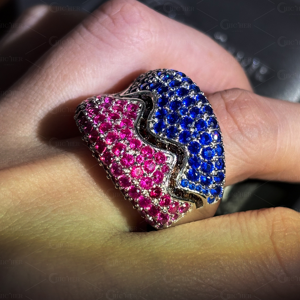 Two Tone 4.2ct Ruby&Sapphire Wedding Band