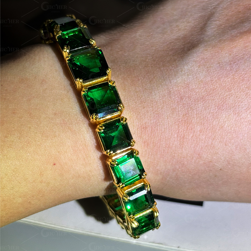 Asscher Cut Emerald Sapphire Graduated Tennis Bracelet