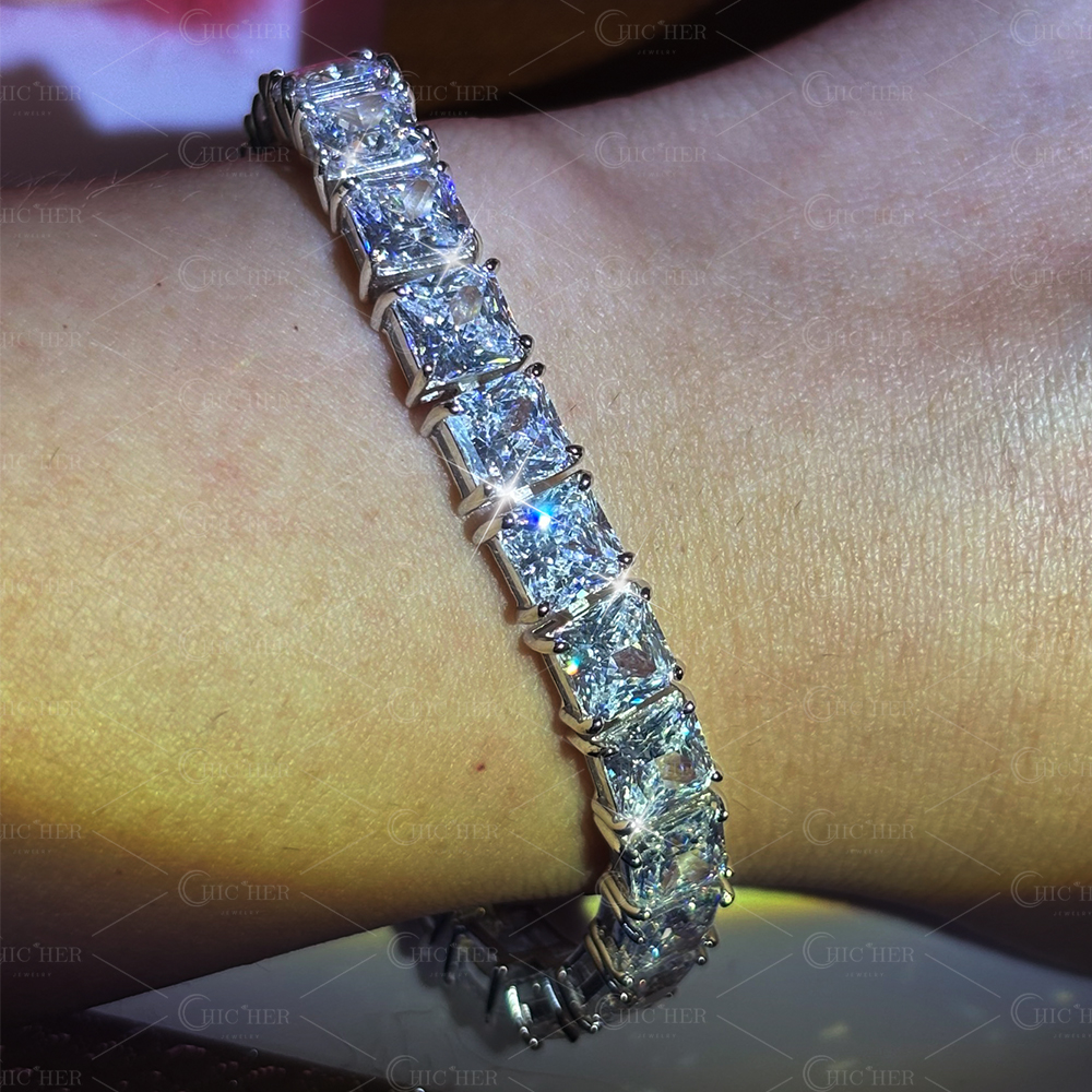 Princess Cut White Sapphire Tennis Chain Bracelet