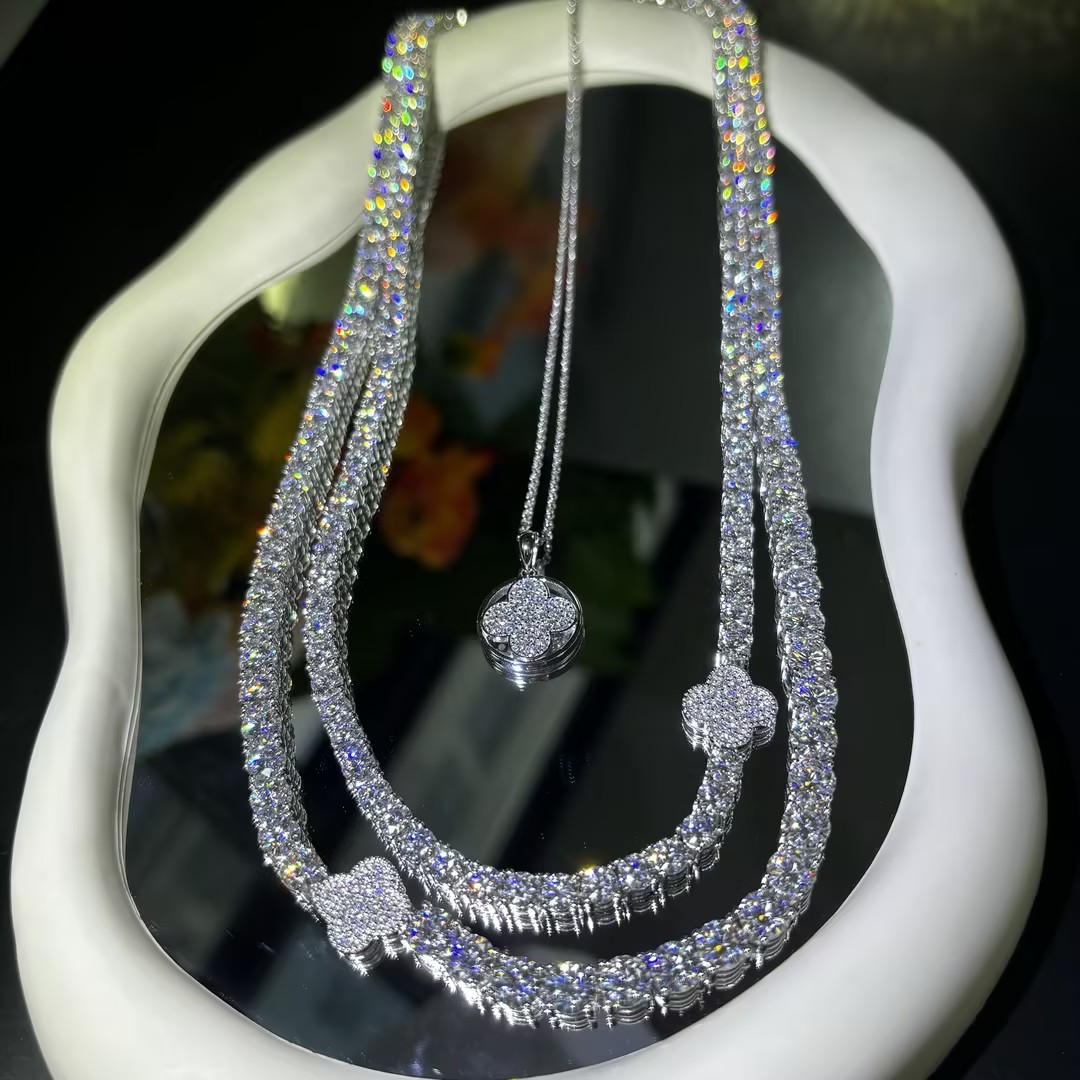 Original Design - Lucky Grass White Moissanite Necklace (Two-pieceDress）