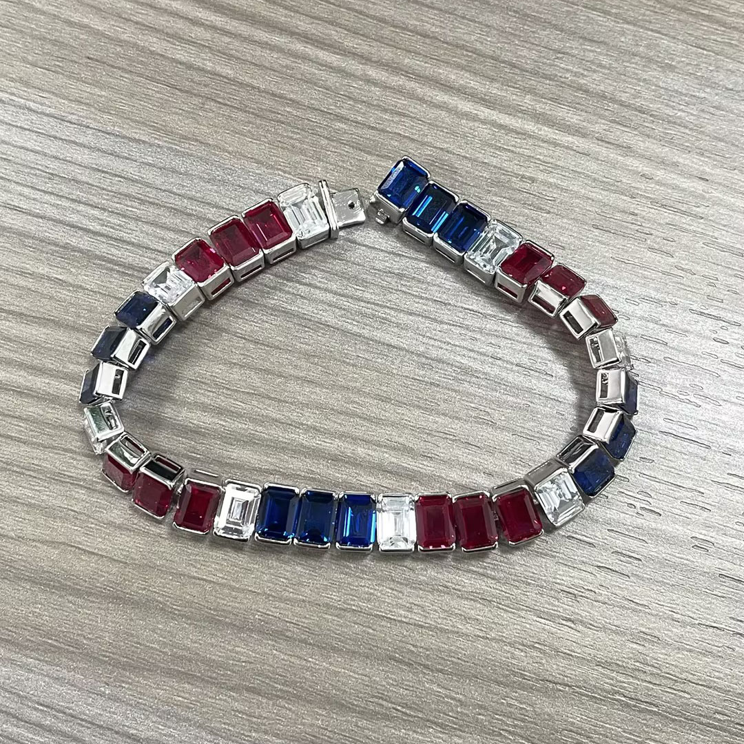 Emerald Cut Ruby&Blue Sapphire Men's Bracelet