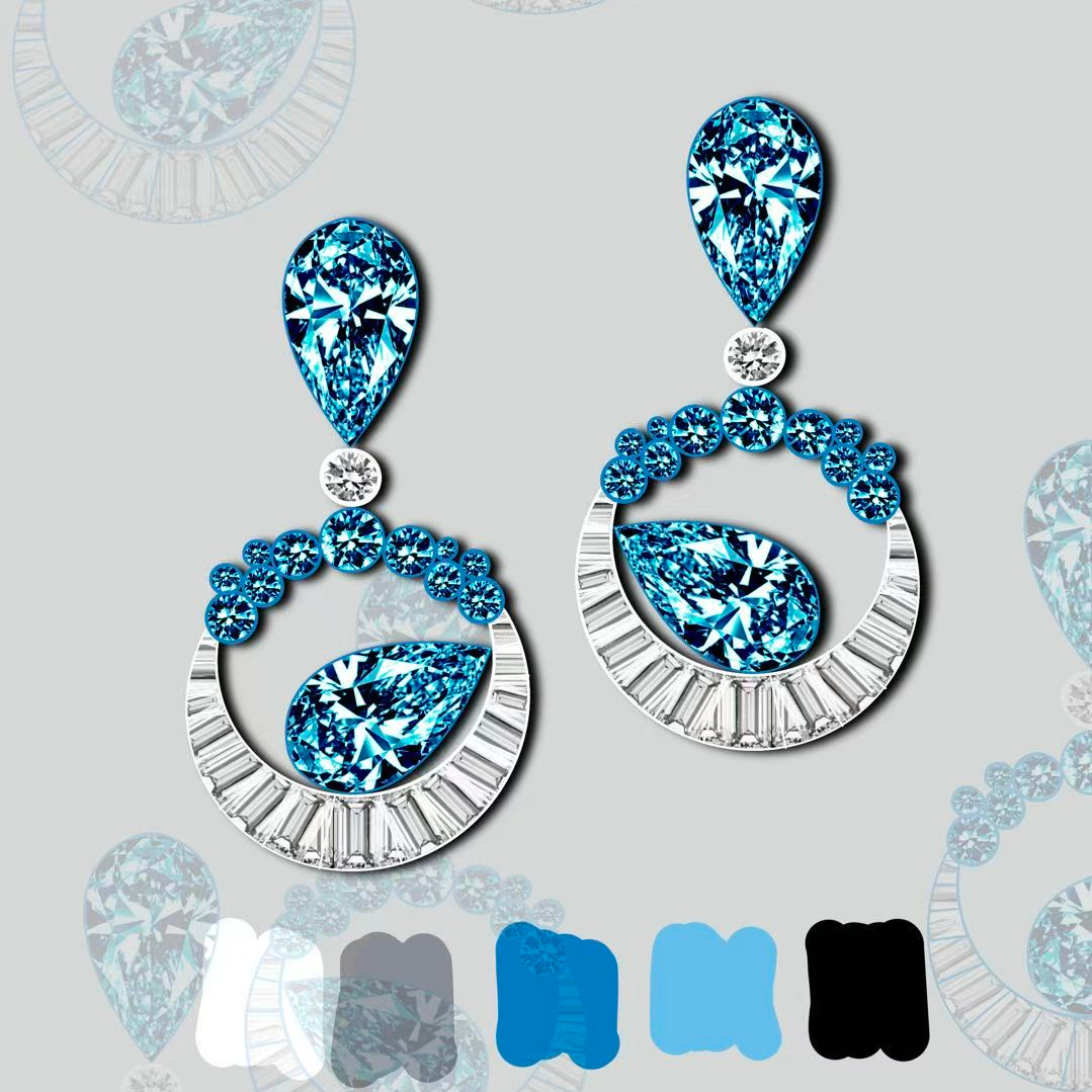 Original Design - Pear Cut Aquamarine Sapphire Dangle Earrings-1 Pair