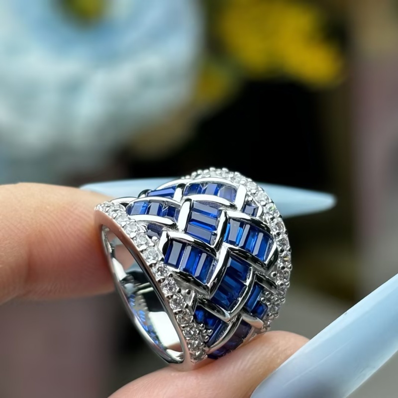 Emerald Cut Blue Sapphire Wedding Band