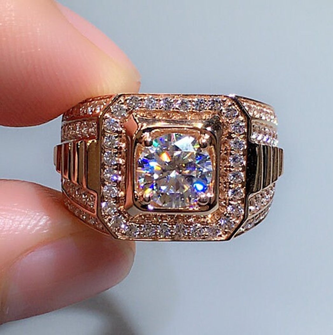 5ct Round Cut White Sapphire Men's Engagement Ring