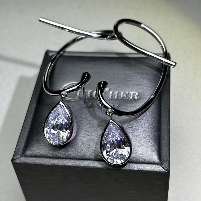 3ct Pear Cut Multi Color Sapphire Twist Hoop Ear Cuff Drop Earrings (3 Color Options)