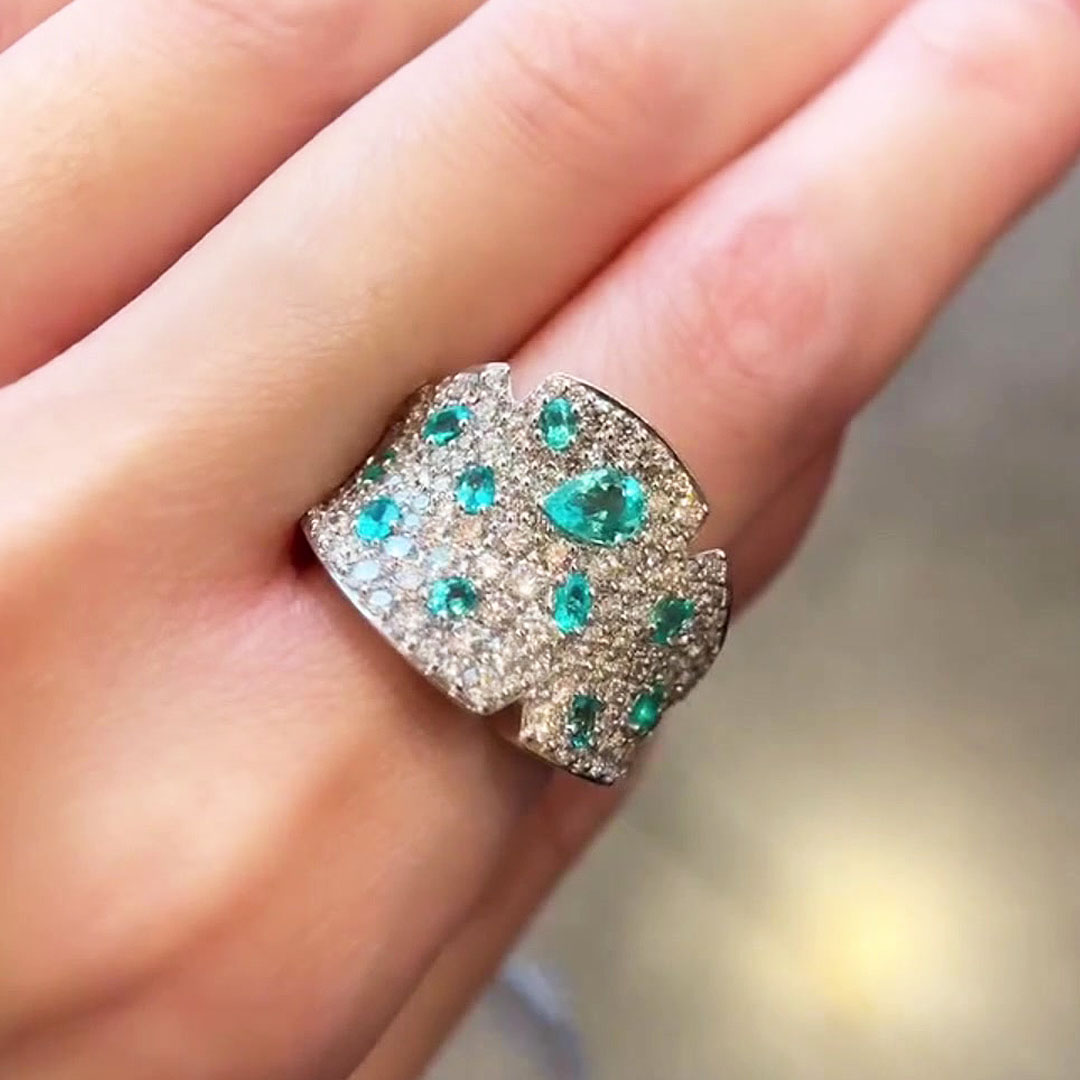 4.32ct Pave Setting Aquamarine&Diamond Cocktail Ring