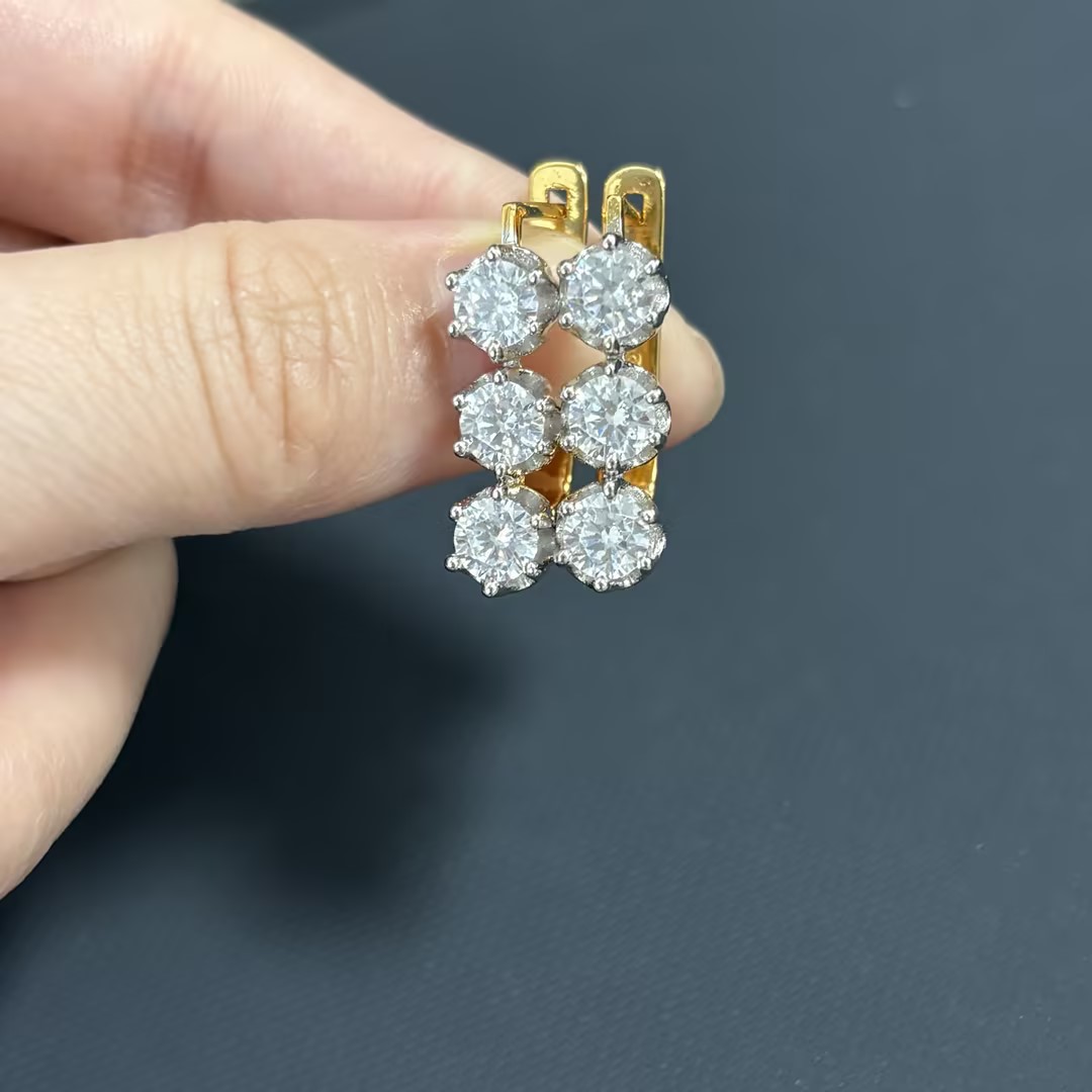 Three-stone Round Cut White Sapphire Dangle Earrings