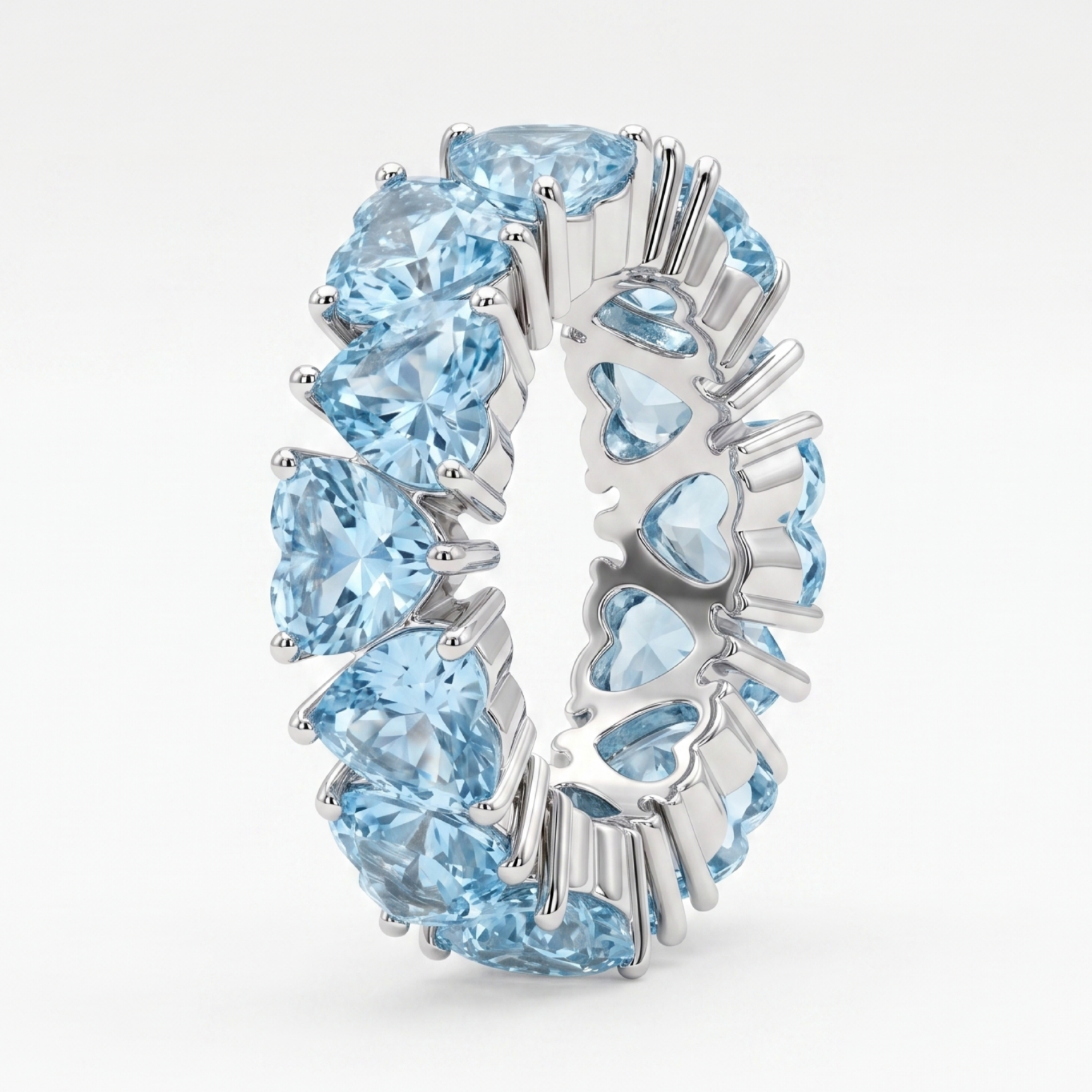 Love Heart Cut Aquamarine Sapphire Eternity Band (2 Color Options)