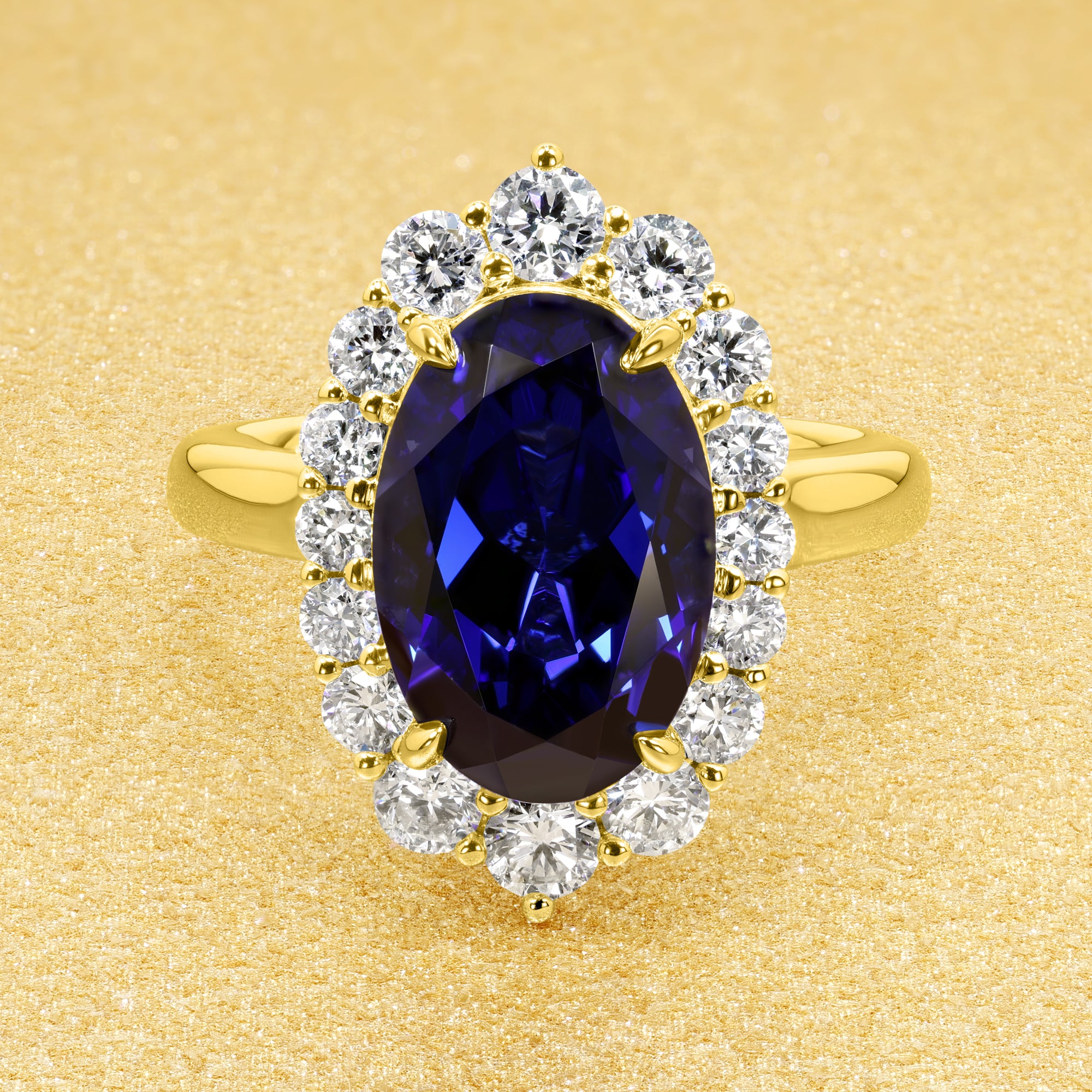 Halo 4ct Oval Cut Blue Sapphire Classic Engagement Ring