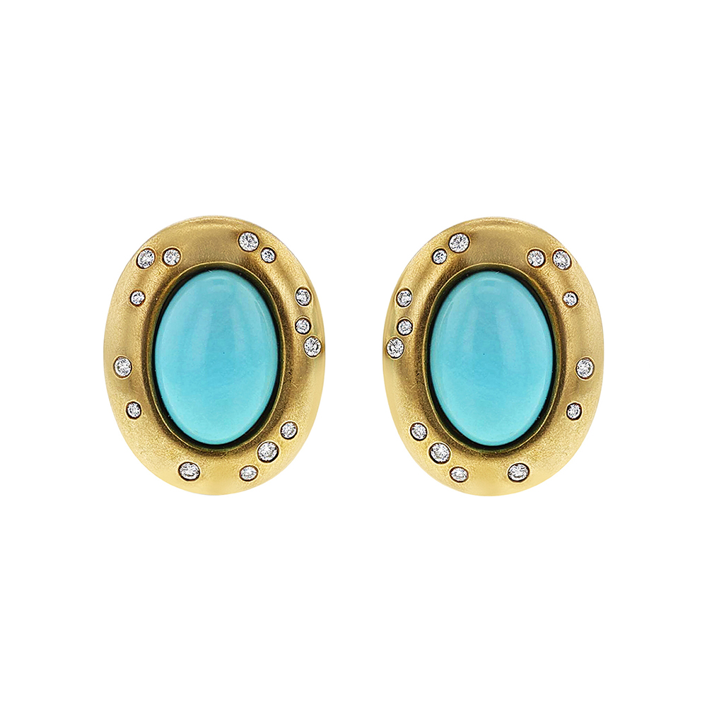 UFO Shape Turquoise&Diamond Stud Earrings